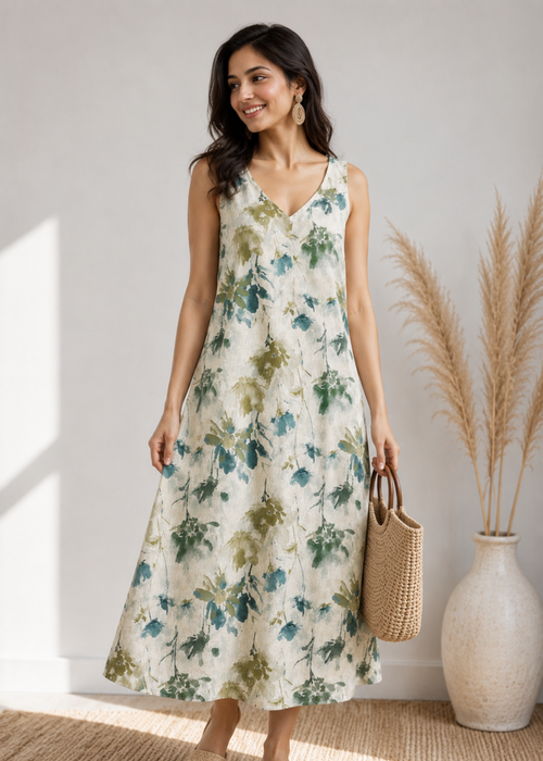 Flurr Sage Floral Dress Front View