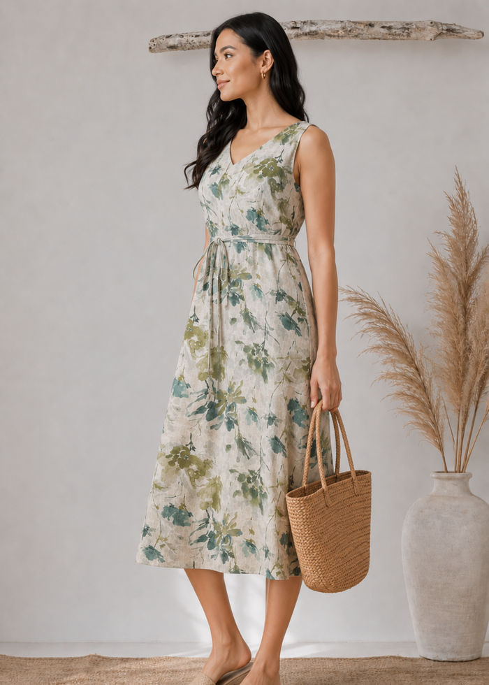 Flurr Sage Floral Dress Left Side View