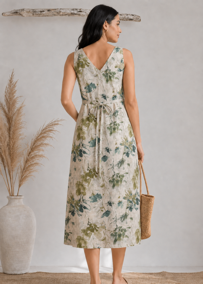 Flurr Sage Floral Dress Back View