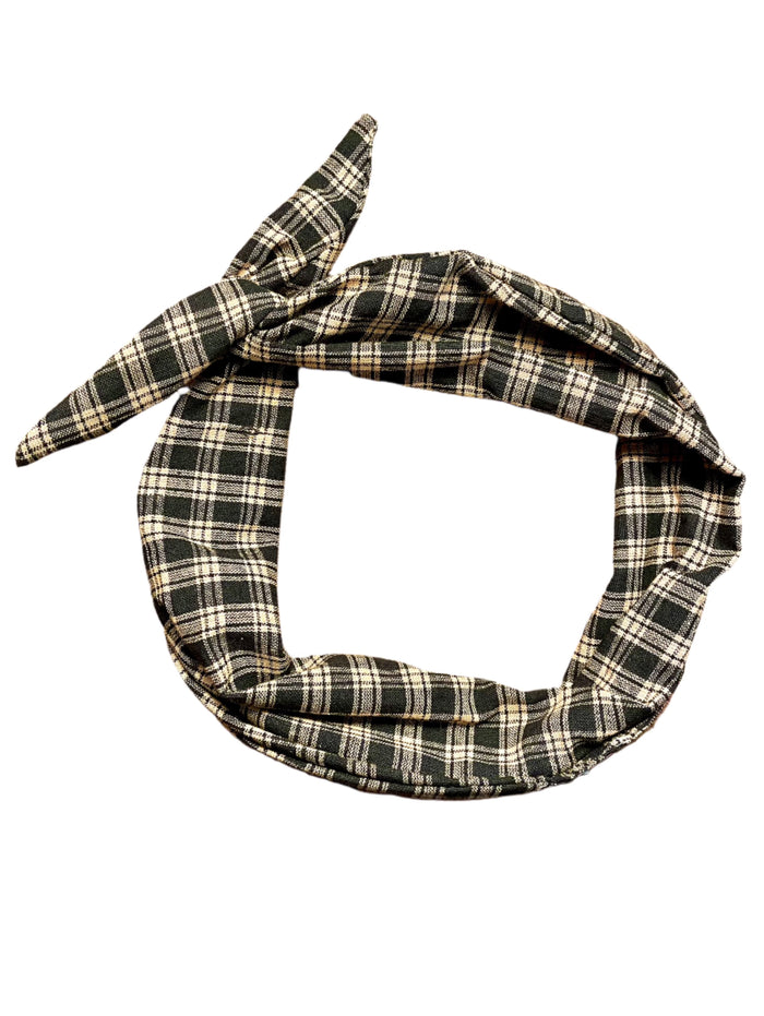 Amanda Bright Designs tie headband Black and Tan plaid cotton moldable headband