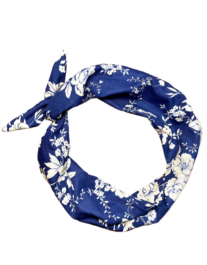 Amanda Bright Designs Tie Headband Blue Floral Vines