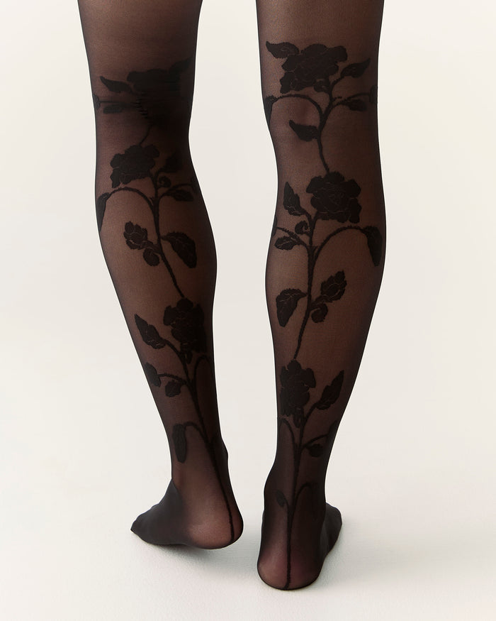 Back Flower Contour Shaping Tights in Black