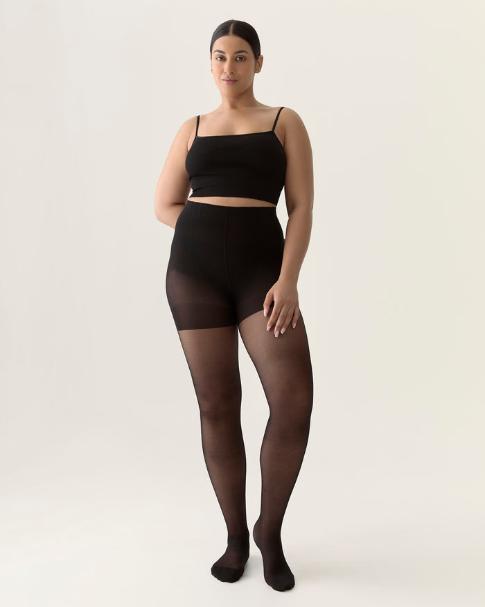 Back Flower Contour Shaping Tights in Black