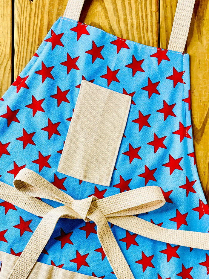 Amanda bright designs red stars on blue fabric apron Betsy Ross flag