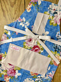 Amanda Bright Designs Betty Apron Blue floral cabbage rose denim apron
