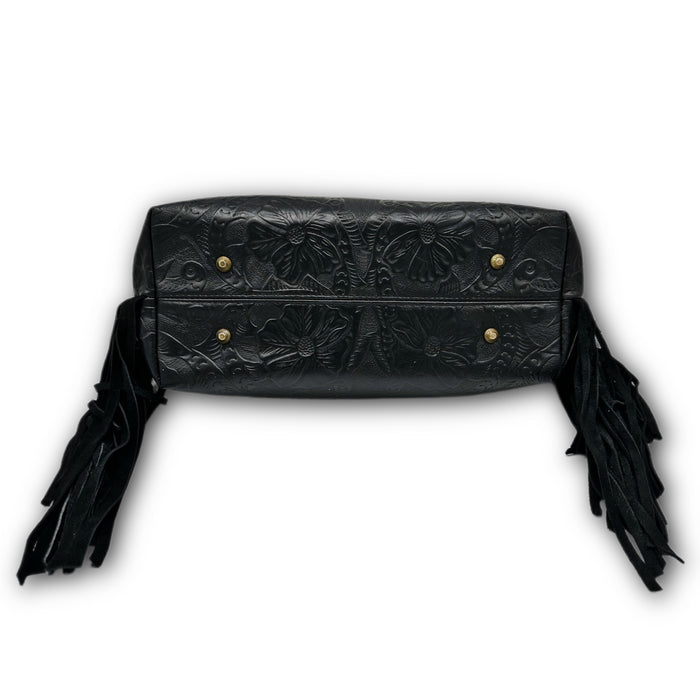 Black and White Cowhide Boho Chic Tote Bag with Fringe