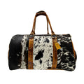 Black and White Spotted Cowhide Genuine Distressed Leather Barrel Duffel Bag - Sobék