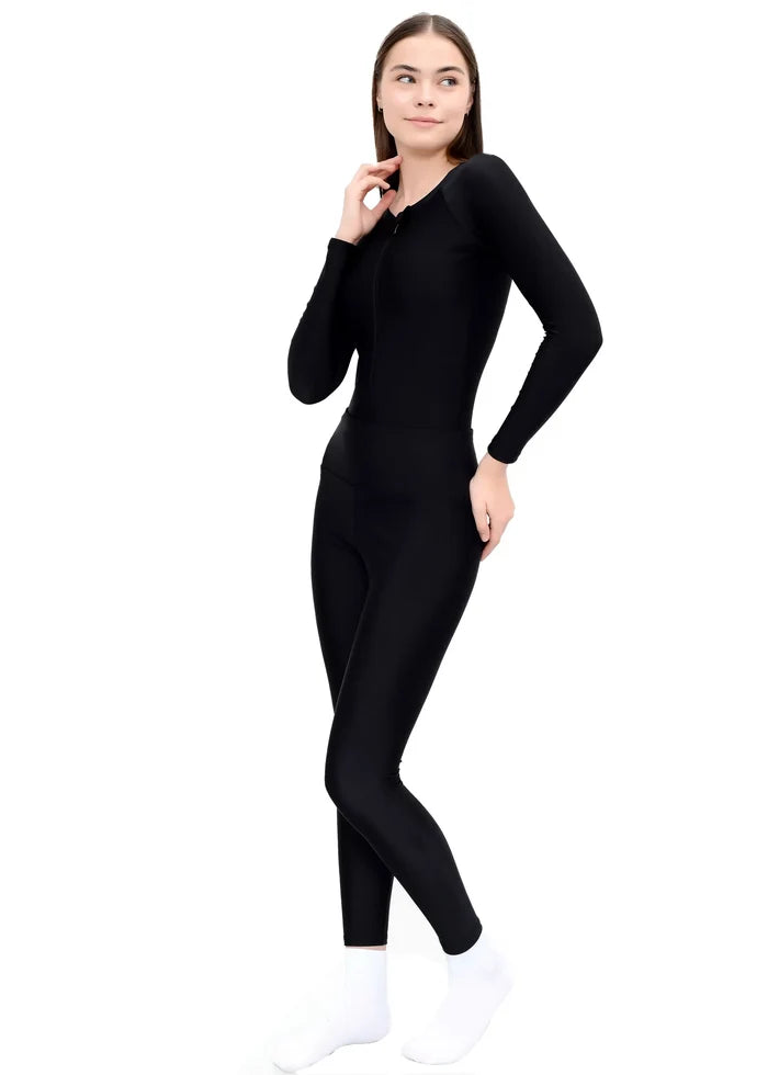 black swim top and leggings