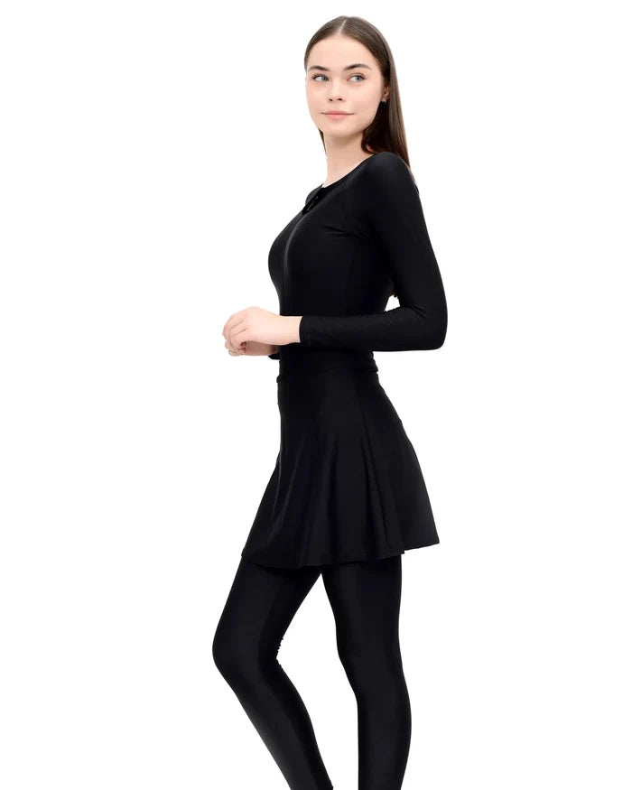 black swim top and leggings