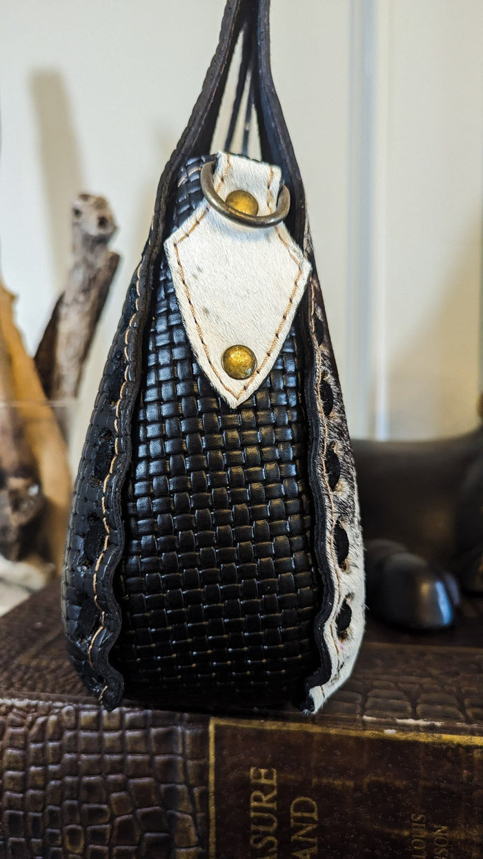 Blossom Tote in Speckled Cowhide and Woven Leather - Sobék