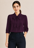 Flurr dark purple bow tie neck top, front view
