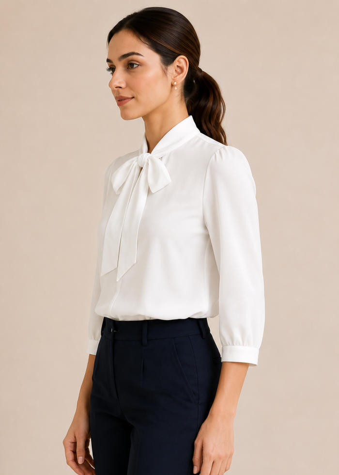 Flurr Tie Neck Top left side view