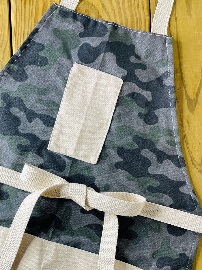 Grey camouflage apron Amanda Bright Designs