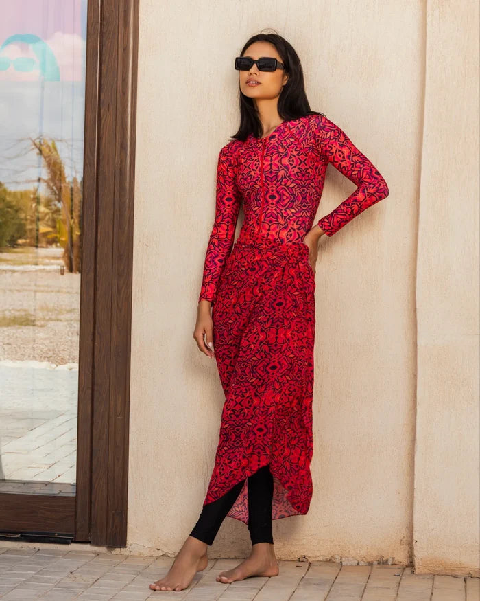 red Printed Burkini