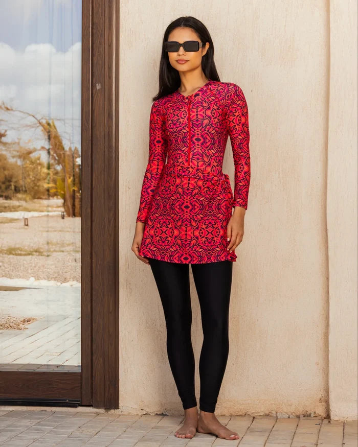 red Printed Burkini