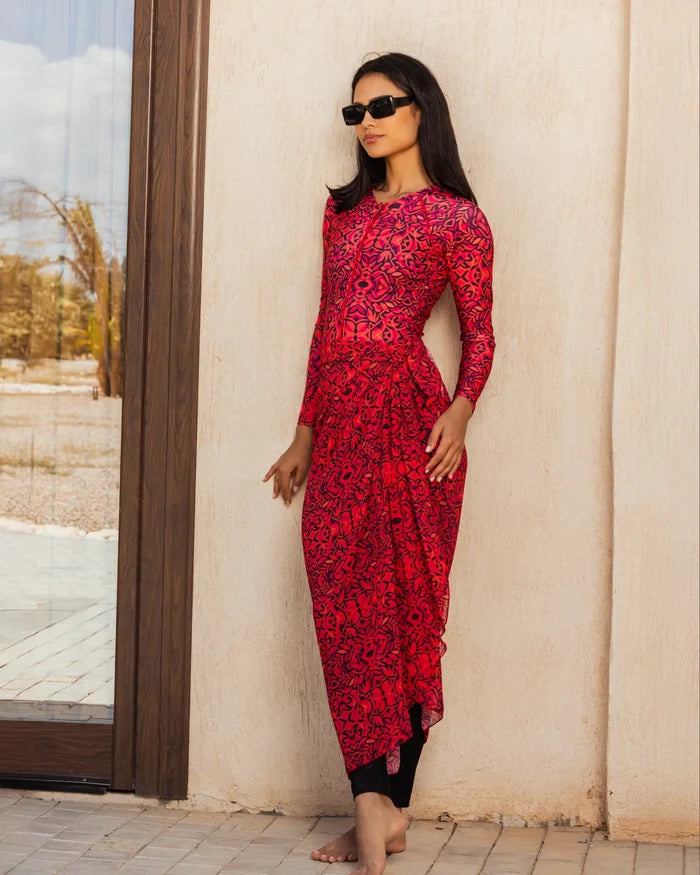red Printed Burkini
