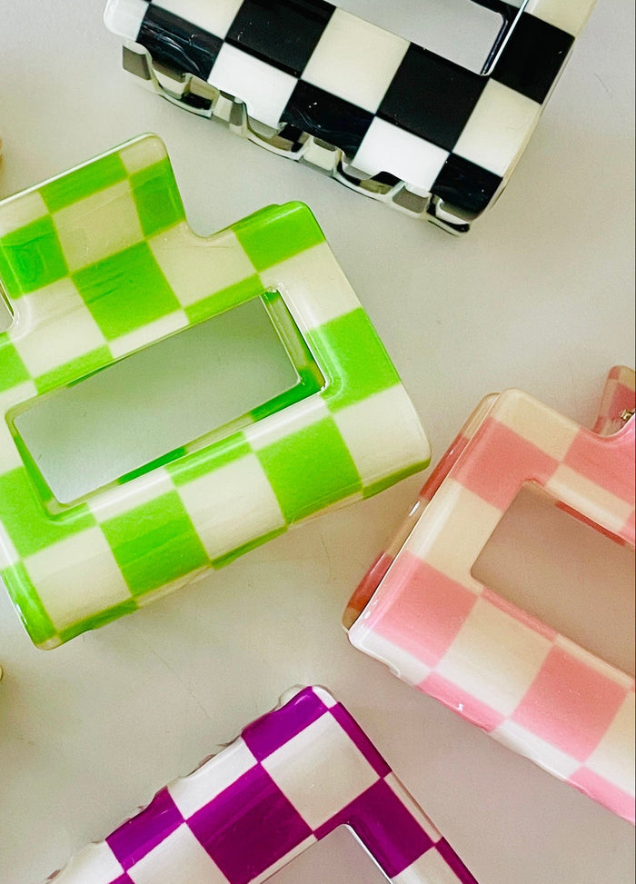 Amanda Bright Designs Set of colorful checkered 2" hair claws