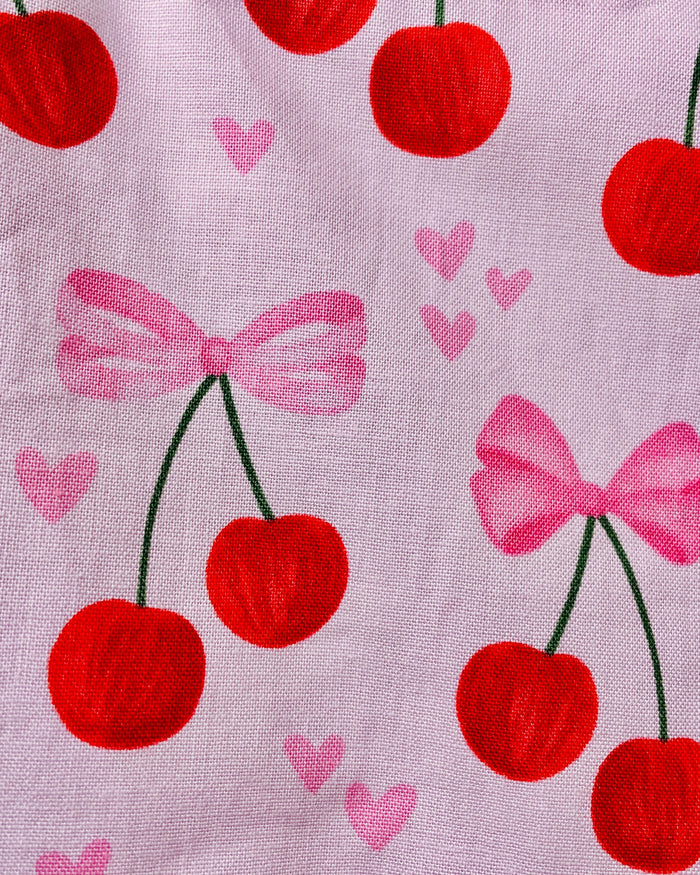 Amanda Bright Designs Pink Bows and Cherries Apron with pink hearts