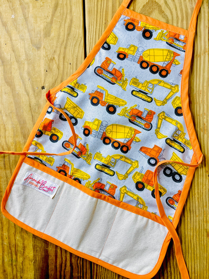 Amanda Bright Designs children’s construction truck vehicle apron gravel hauler cement truck digger