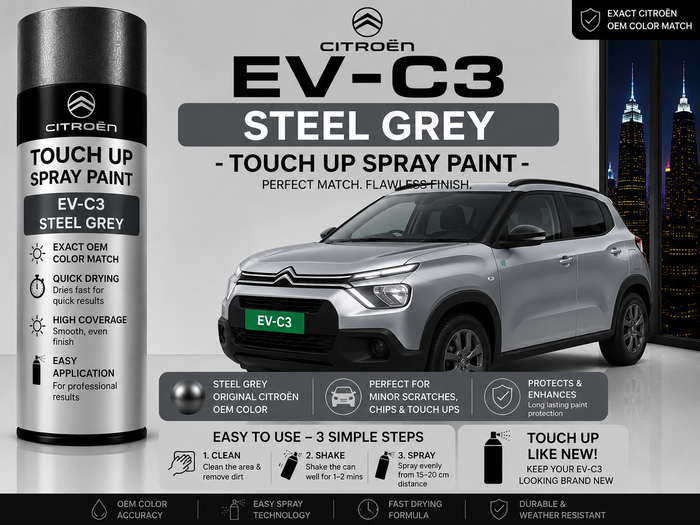 Citroën ë-C3 EV Steel Grey Touch Up Spray Paint – OEM Color Match | LIHA Aerosols 500ml