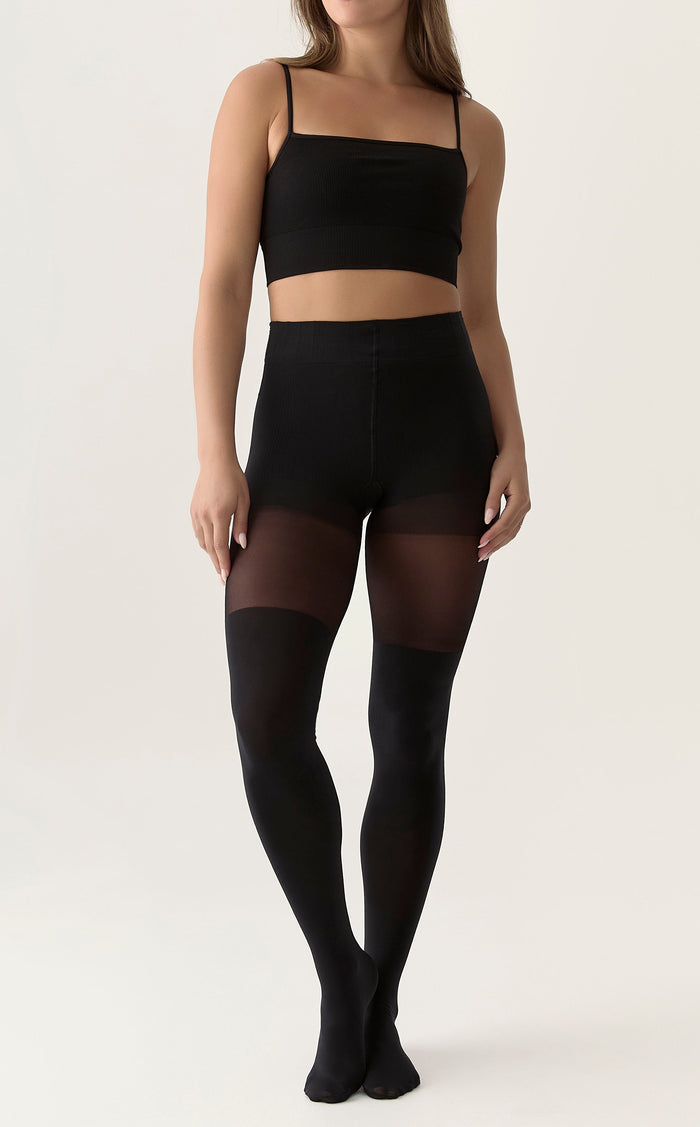 Classic Over-the-Knee tights with Contour Shaping panty shown in a full-length front view