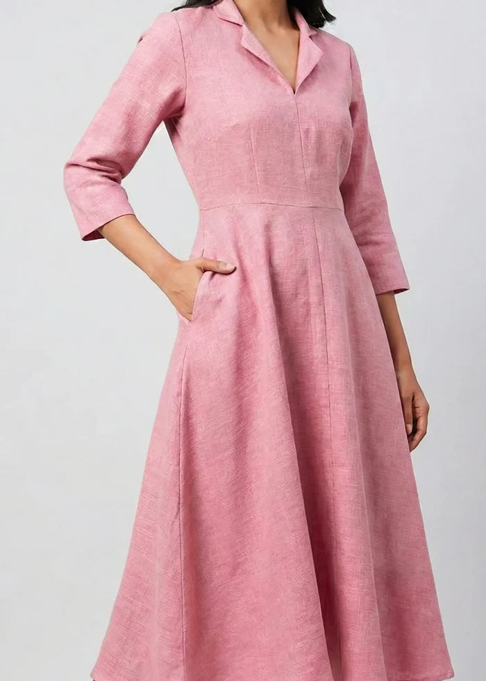 Women’s midi dress with lapel collar - Rosy Pink