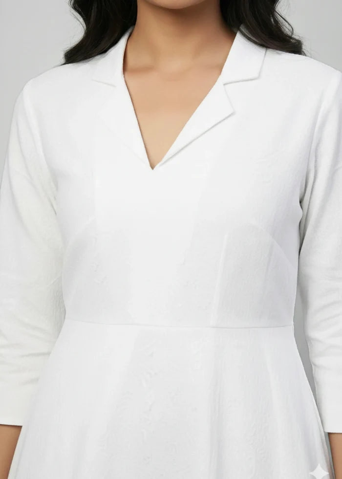 Women’s midi dress with lapel collar - White