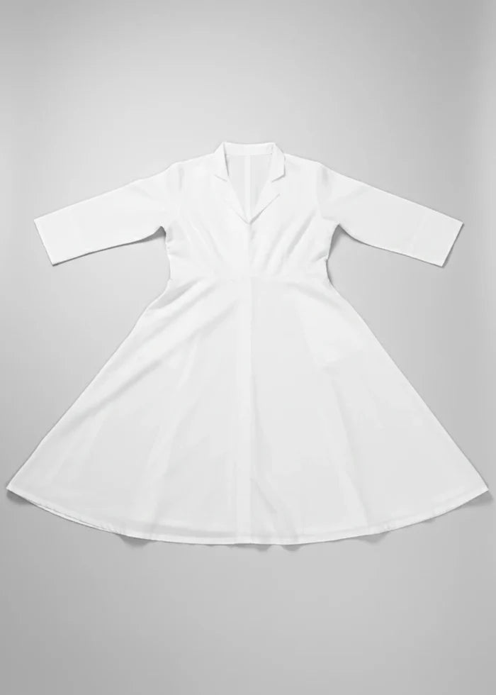Women’s midi dress with lapel collar - White