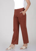 Rust Cotton Wide Flared All-Day Trousers for Women – Comfortable Work & Casual Wear