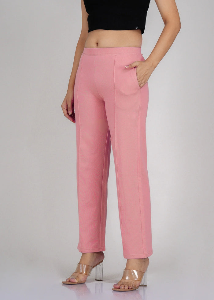 Pink Cotton Wide Flared All-Day Trousers for Women – Comfortable Work & Casual Wear