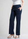 Navy Cotton Wide Flared All-Day Trousers for Women – Comfortable Work & Casual Wear