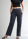 Dark Gray Cotton Wide Flared All-Day Trousers for Women – Comfortable Work & Casual Wear