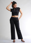 Flurr Women's Black Cotton Wide Leg Trousers - Comfortable Work & Casual Wear