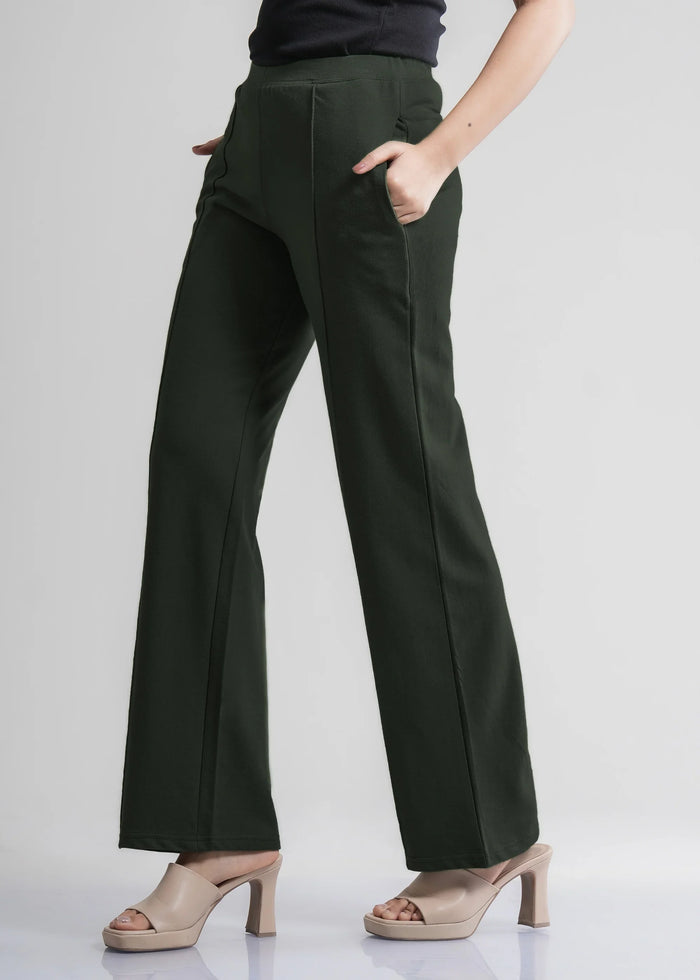 Cotton Pintuck Wide Flared Trousers