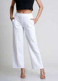 White Cotton Wide Flared All-Day Trousers for Women – Comfortable Work & Casual Wear