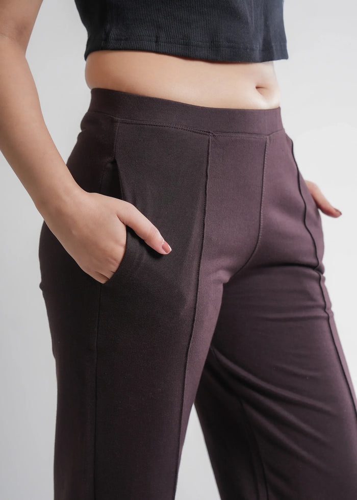 Flurr Women's Brown Cotton Wide Leg Trousers - Comfortable Work & Casual Wear