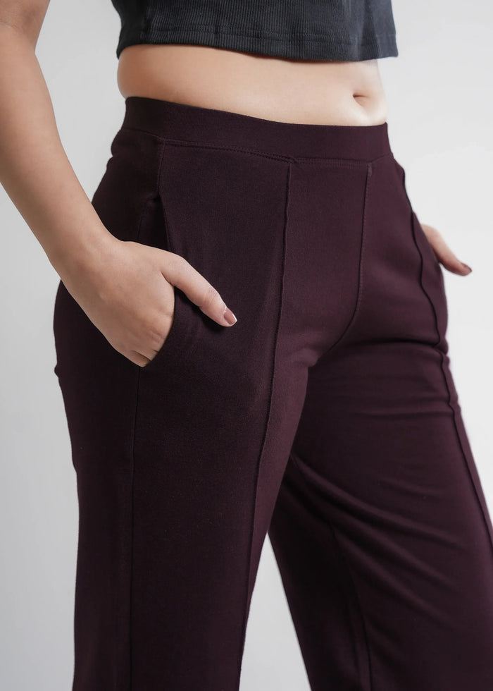 Flurr Women's Wine Cotton Wide Leg Trousers - Comfortable Work & Casual Wear