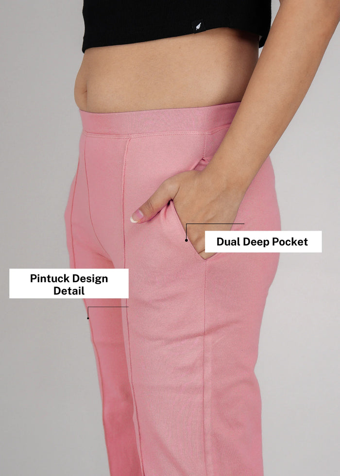 Pink Cotton Wide Flared All-Day Trousers for Women – Comfortable Work & Casual Wear