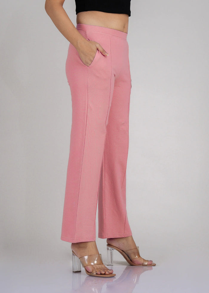 Pink Cotton Wide Flared All-Day Trousers for Women – Comfortable Work & Casual Wear