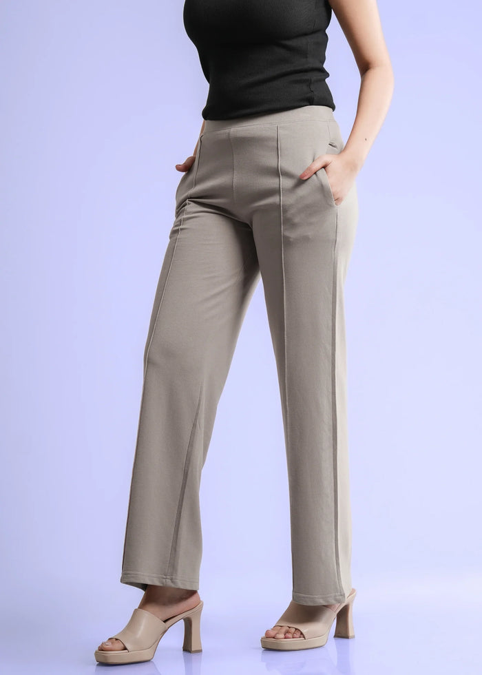 Cotton Pintuck Wide Flared Trousers