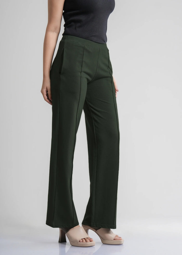 Cotton Pintuck Wide Flared Trousers