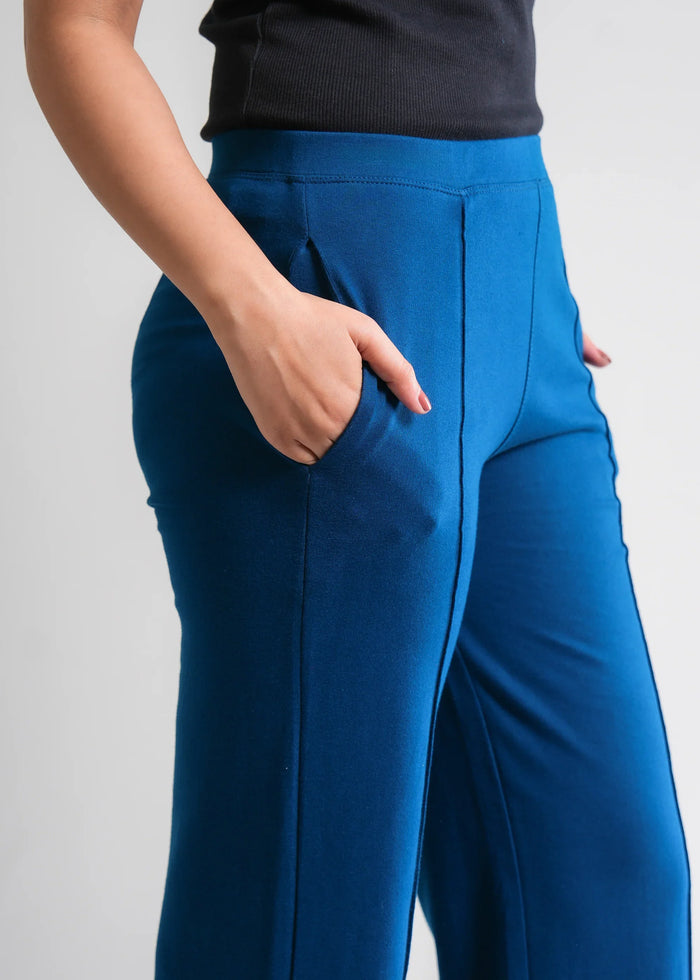 Flurr Women's Blue Cotton Wide Leg Trousers - Comfortable Work & Casual Wear