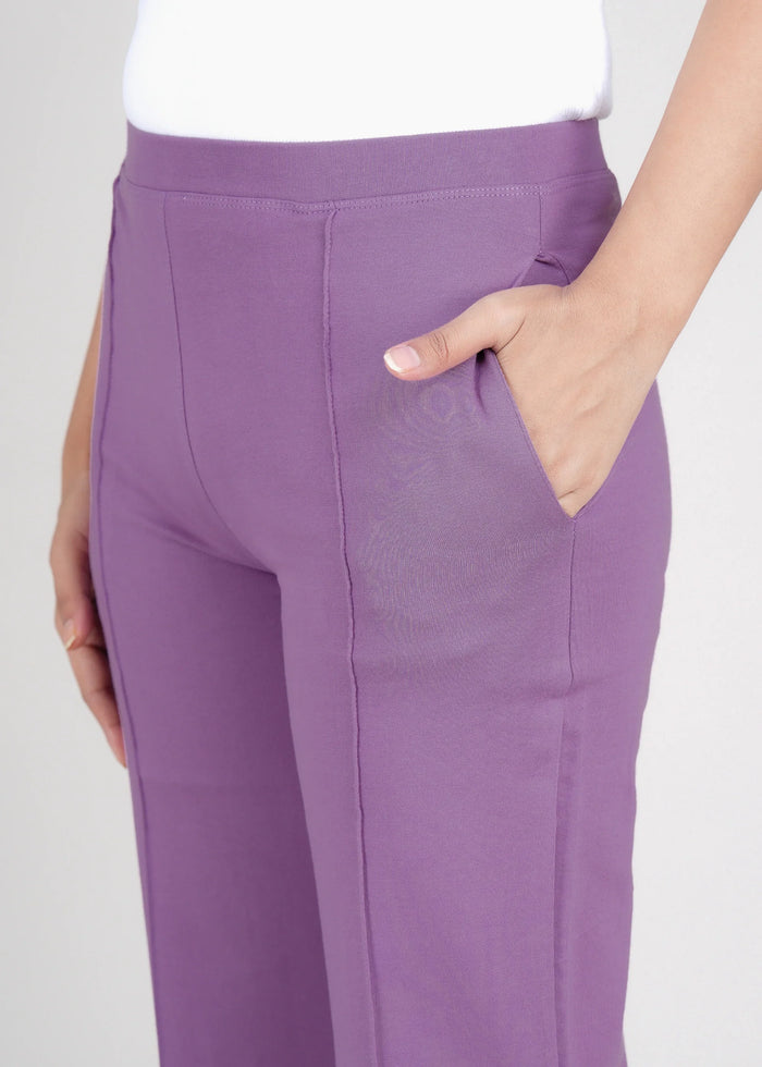 Purple Cotton Wide Flared All-Day Trousers for Women – Comfortable Work & Casual Wear