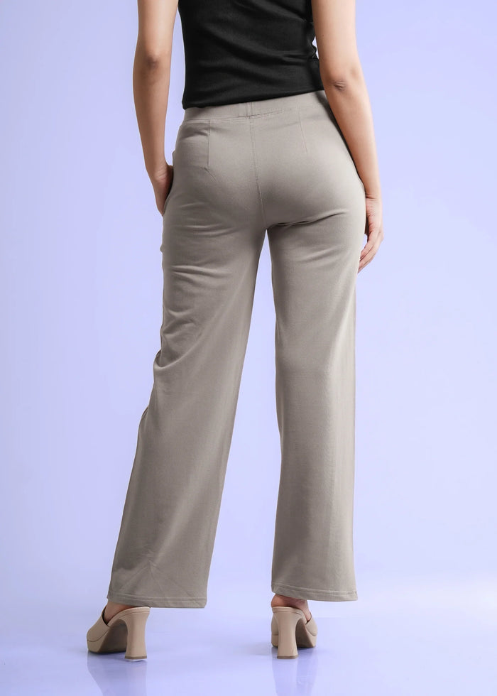 Cotton Pintuck Wide Flared Trousers