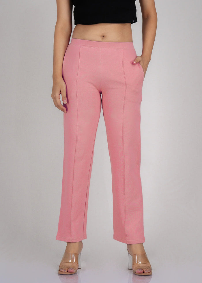 Pink Cotton Wide Flared All-Day Trousers for Women – Comfortable Work & Casual Wear