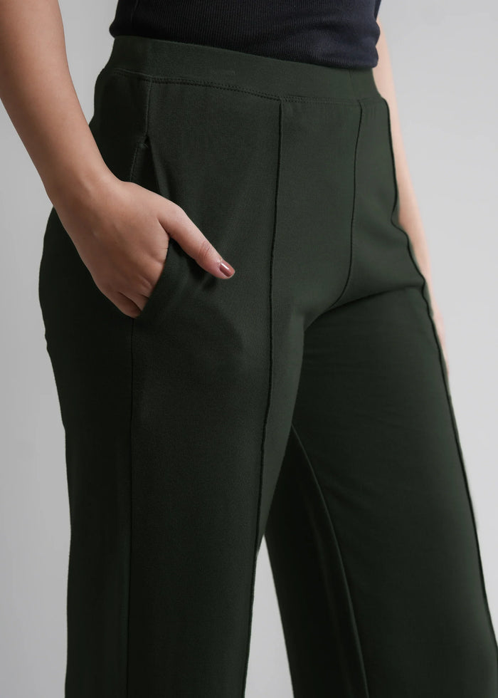 Cotton Pintuck Wide Flared Trousers