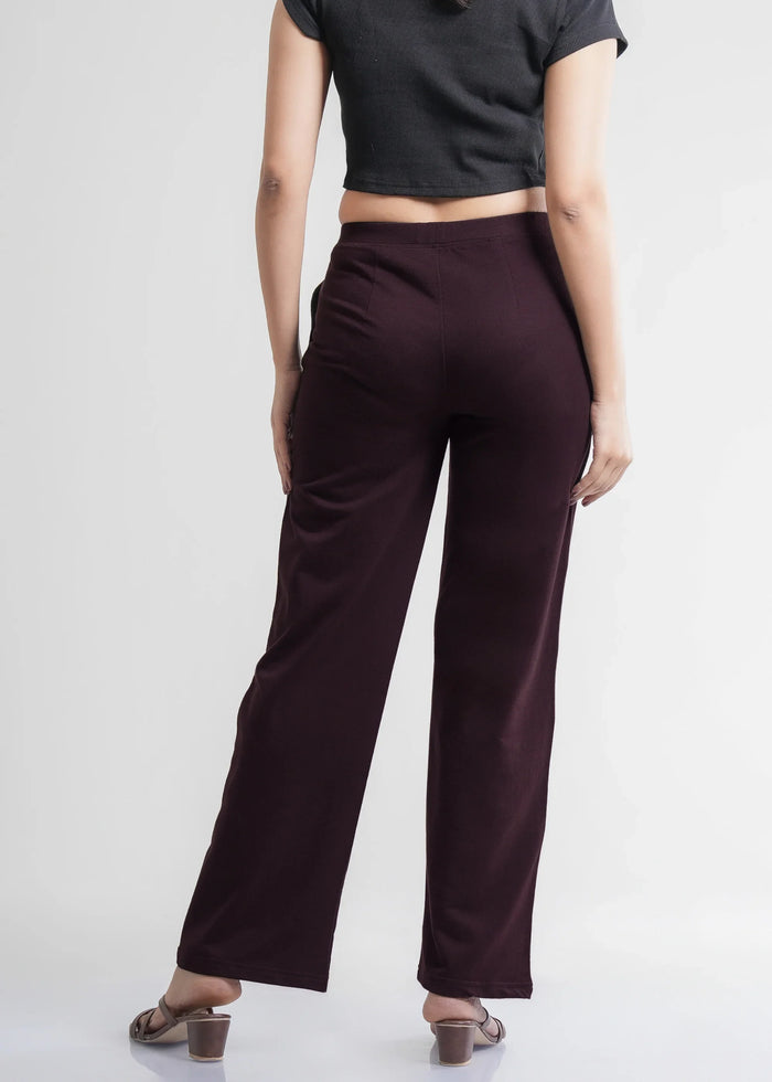 Flurr Women's Wine Cotton Wide Leg Trousers - Comfortable Work & Casual Wear