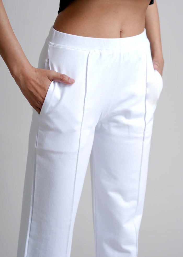 White Cotton Wide Flared All-Day Trousers for Women – Comfortable Work & Casual Wear