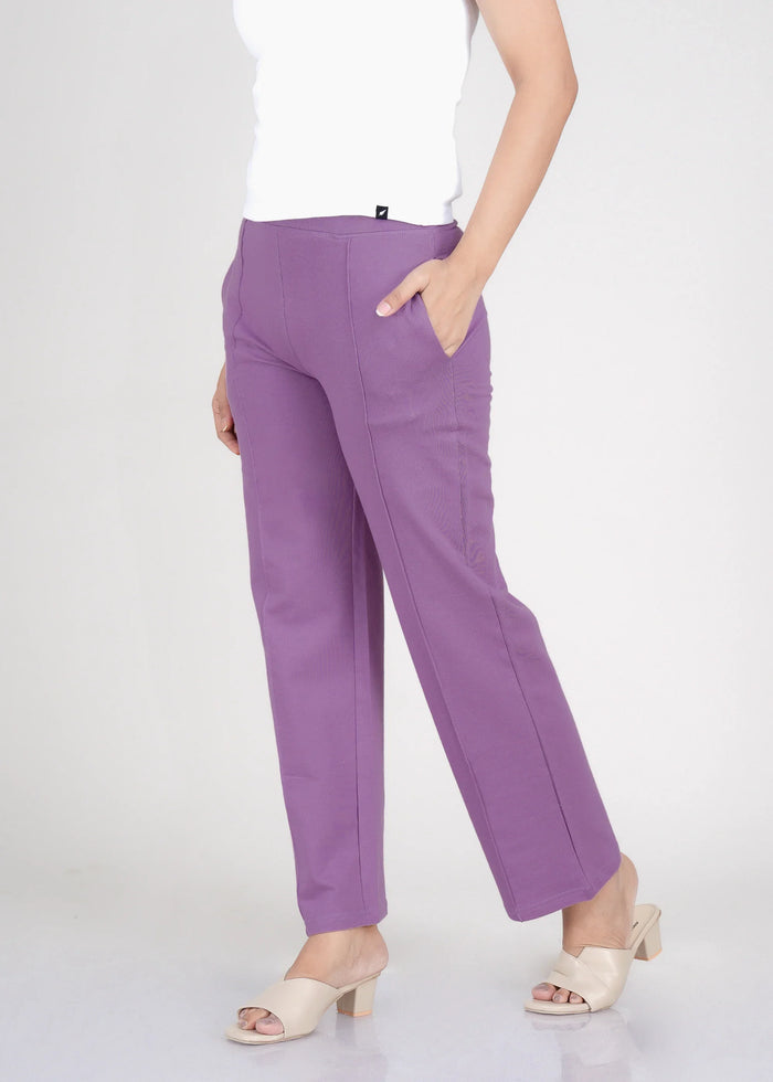 Purple Cotton Wide Flared All-Day Trousers for Women – Comfortable Work & Casual Wear