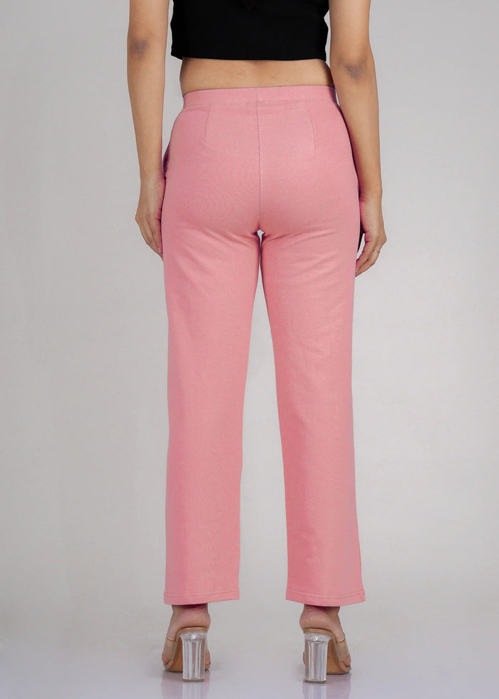 Pink Cotton Wide Flared All-Day Trousers for Women – Comfortable Work & Casual Wear